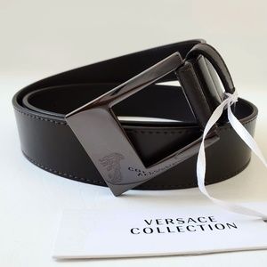 NEW Versace Collection Men logo Leather Belt Brown